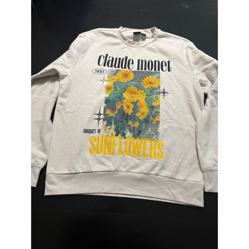Mad Engine Claude Monet Bouquet of Sunflowers Graphic Sweatshirt Gray Large